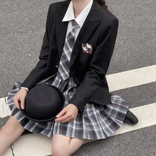 【蔡萝莉酱】秋冬jk日系百搭学院风池太黑西西装jk制服西服套装女