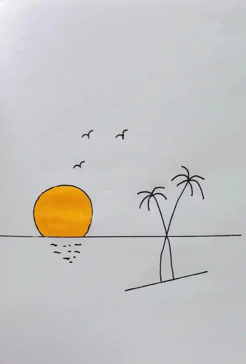 落日93简笔画.美不过落日…#画画 #手绘 #简笔画 #一起 - 抖音