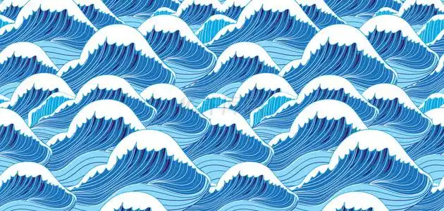 中国风蓝色水波浪底纹背景素材蓝色海浪底纹背景素材国潮浪花底纹背景