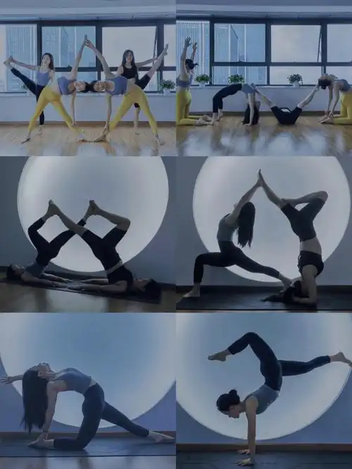 瑜伽多人瑜伽拍照体式