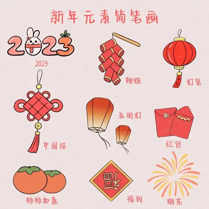 新年元素简笔画 新年的馈赠,是慢慢变好的自己 简笔画 简笔画教程 画