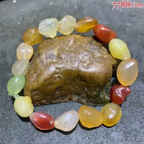 精美天然洁净透彻阿拉善彩珠玛瑙手串一条