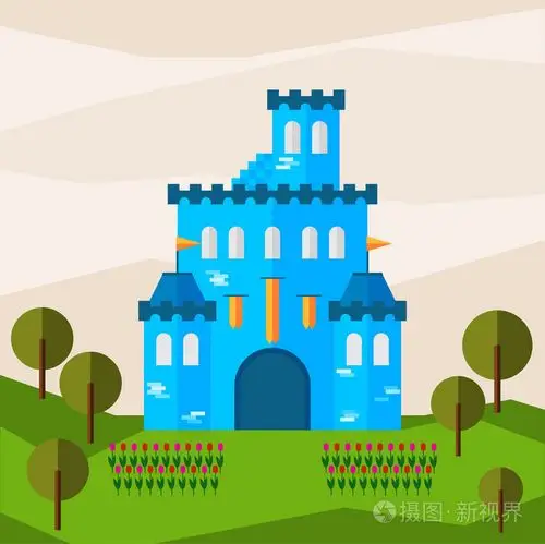 与卡通蓝色彩色城堡设计用于卡, 邀请, 火炉, 海报或标语牌背景明亮