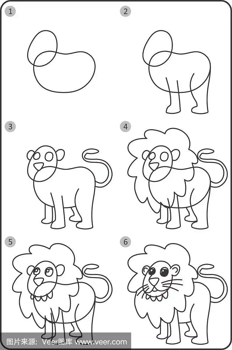 给孩子们画狮子很容易.一步一步