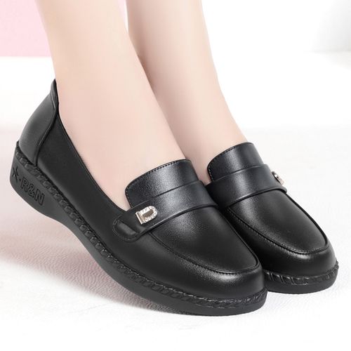 蜘蛛王女鞋春秋季平底真皮妈妈鞋大码皮鞋坡跟软底舒适浅口女单鞋