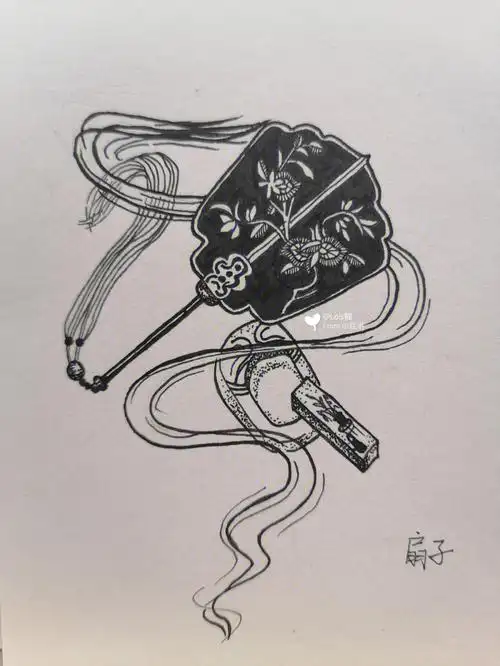 黑白绘扇子