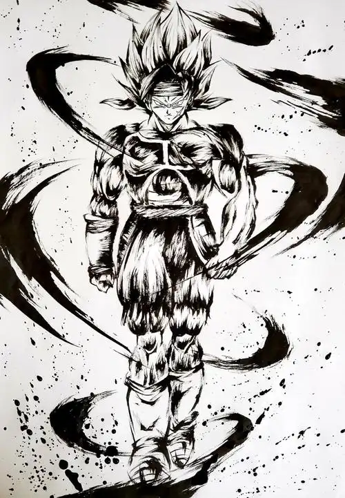 插画师『こバロa4(@ kabayashi5290)』绘制的同人版龙珠角色水墨画(三