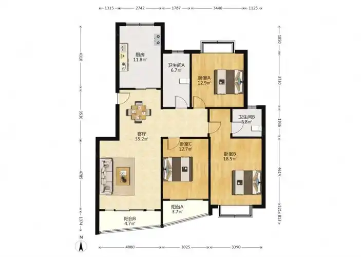 碧海云天3室2厅2卫132.8㎡南北140万