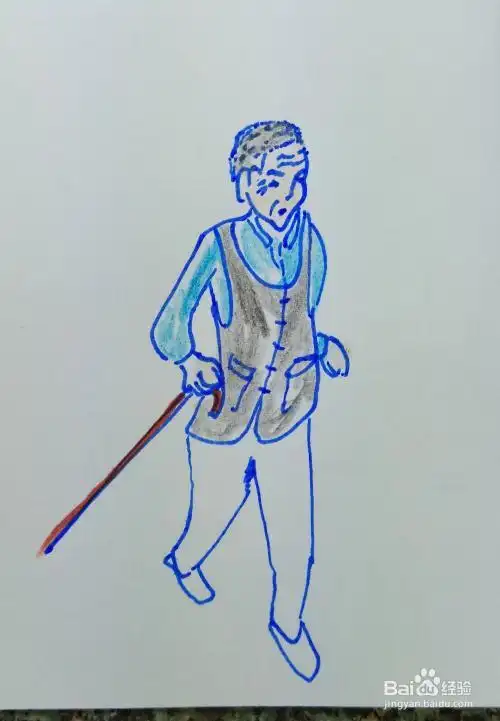 盲人走路的简笔画彩色