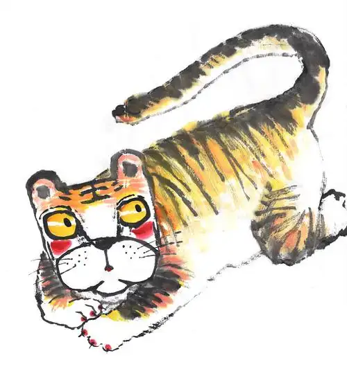 水墨虎系列插画-回头的老虎图片