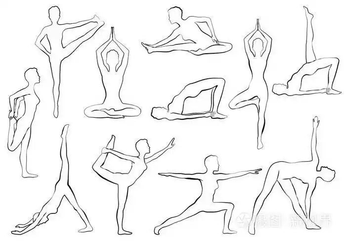 yaga 体式, 妇女做瑜伽或普拉提运动, 放松和冥想插画-正版商用图片02