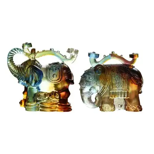 禅悦佛艺 古法琉璃吉祥如意 六牙白象吸 财守财客厅摆件 汽车摆件