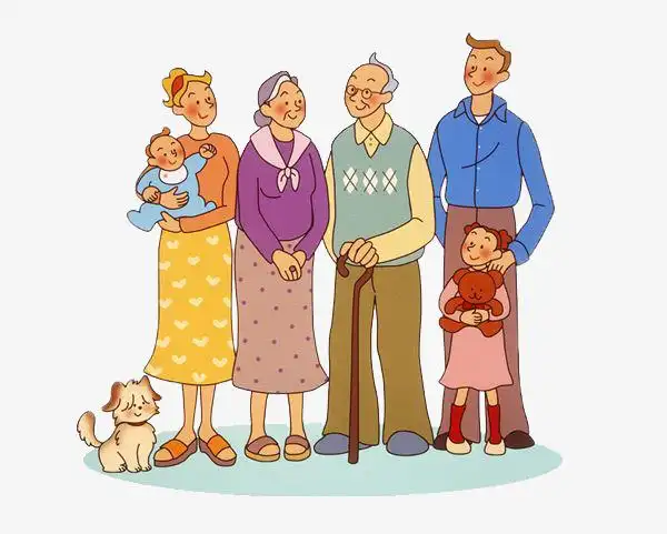 手绘三世同堂的幸福的合影