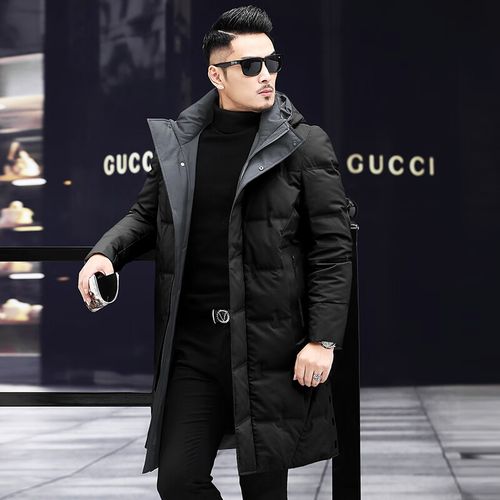 长款加厚保暖2024新款中年男士爸爸冬装大码外套潮 大气黑色-可拆卸帽