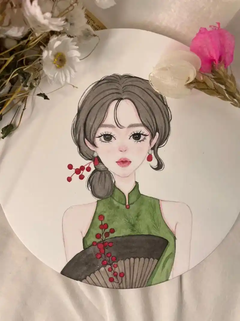 水彩|91旗袍少女 接上视频线稿步骤图～ #水彩教程 #零基 - 抖音