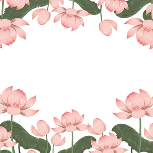 方形水彩荷花花卉边框