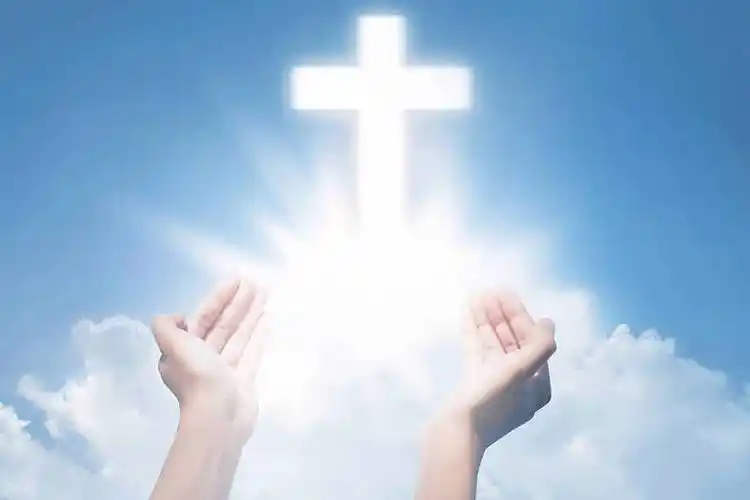 手,祈祷,手掌,十字架,天空,背景_高清图片_全景视觉