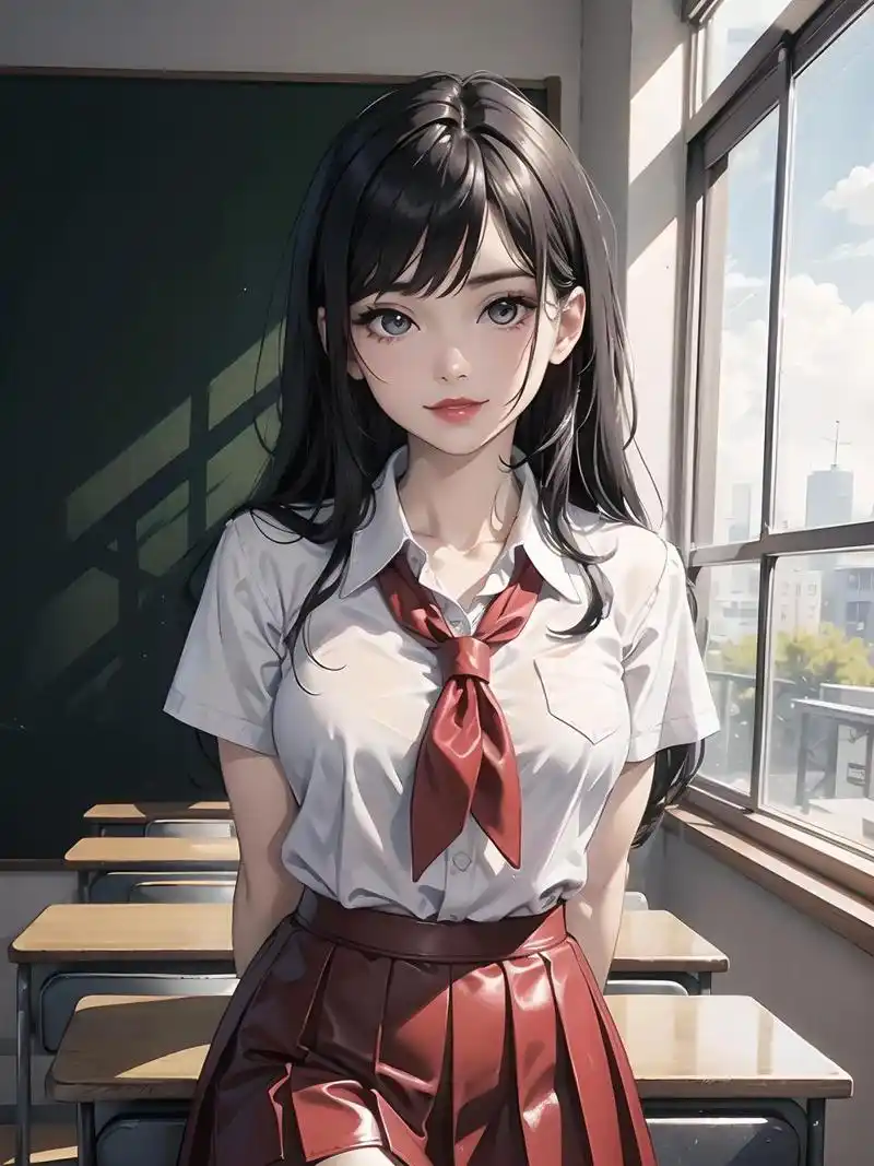 身着一件洁白的衬衫,二次元校园女生的形象,在这一刻展现得淋漓尽致.