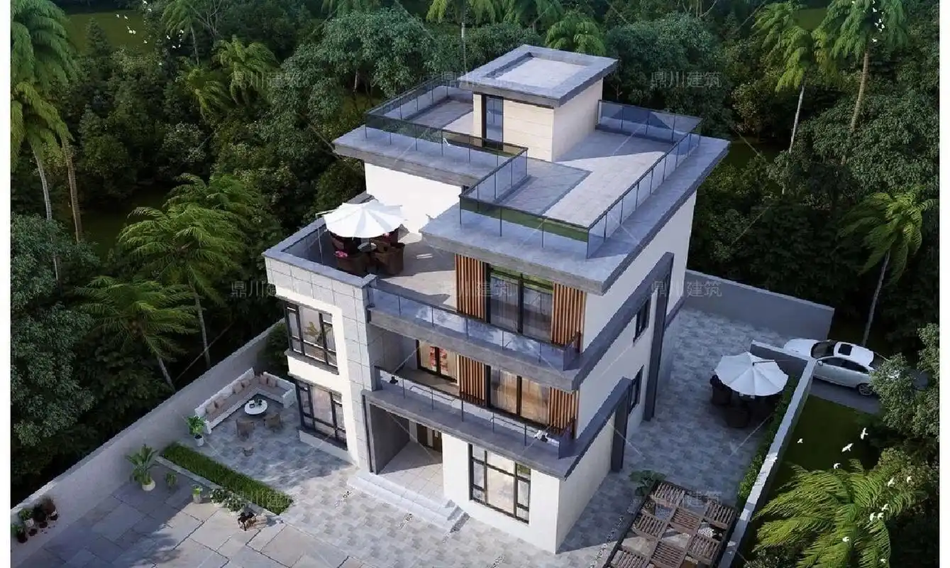 现代三层平顶别墅施工图纸及效果图 农村自建房别墅设计图,非常满意哦