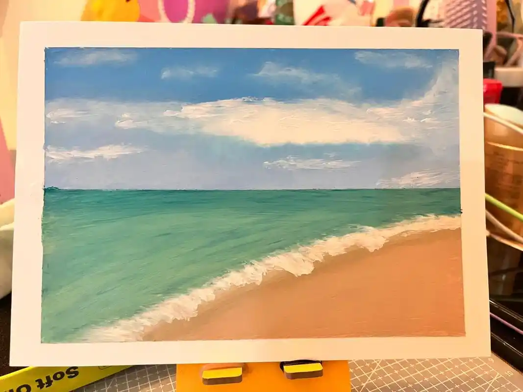 向往的海滩.#画画 #油画棒 #画渣日常 #画画练习打卡 今 - 抖音