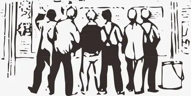 黑板报,卡通,矢量图,工农兵,看报道,一群人