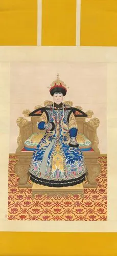 清乾隆清人画孝圣宪皇后七旬像轴(局部) 绢本设色