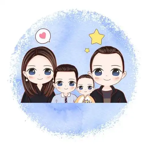 充满仪式感的全家福,一家三口,四口手绘头像