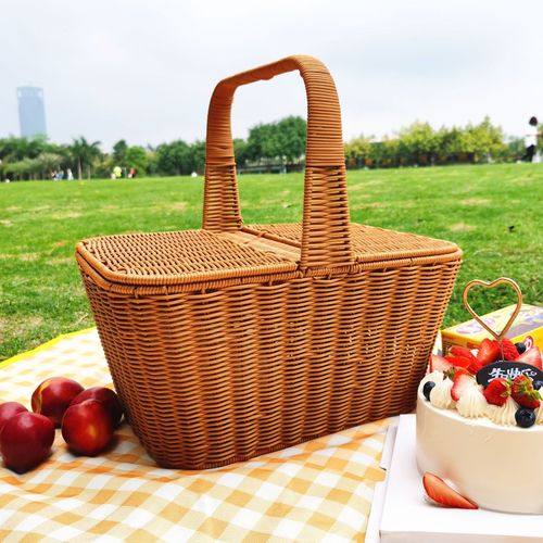 网红田园野餐篮超市藤编篮子购物篮花篮收纳筐手提篮带盖道具篮