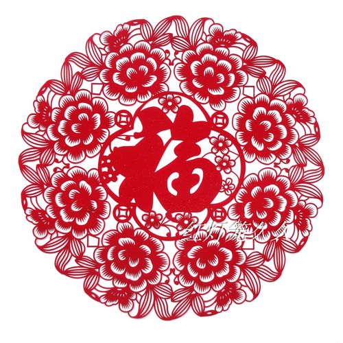 萌念房间门贴福春节植绒布剪纸窗花福字窗贴富贵牡丹门贴44cm乔迁房的