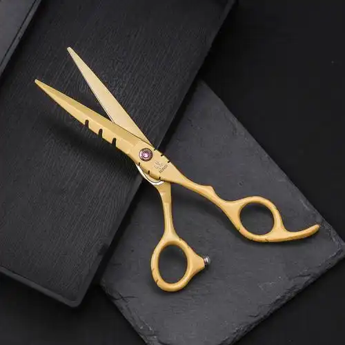 理发剪刀美发剪子平剪牙剪刘海剪黄色剑形剪头发的剪刀套装定制