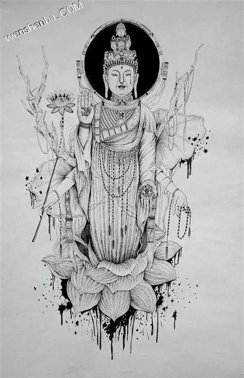 慈祥的文殊菩萨纹身手稿