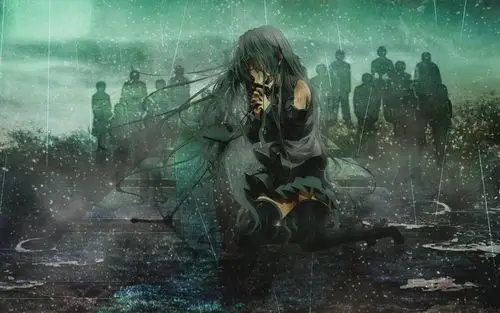 雨中高歌的动漫女生高清壁纸图片