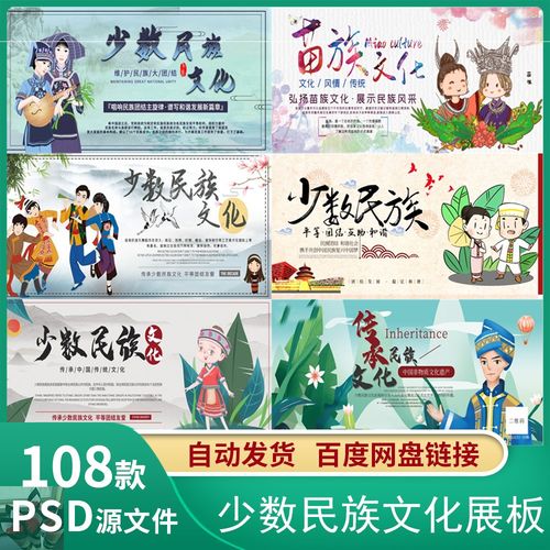 中国风少数民族文化展板民族团结宣传海报模板psd源文件设计素材