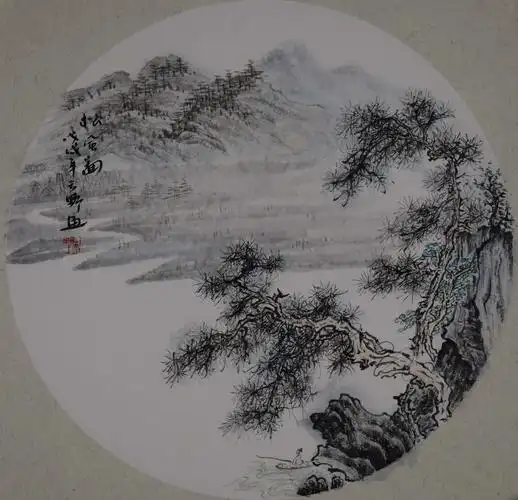 蒋老师4现代作家仿古画圆扇卡纸_山水_国画_装饰作品_园圆堂