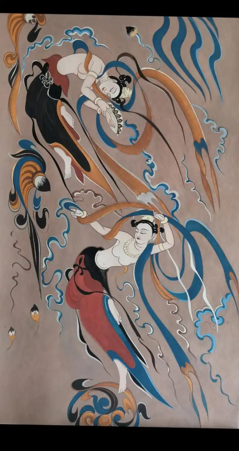 作品分享 :临敦煌莫高窟壁画中的飞天图!工笔重彩!我爱敦煌 - 抖音