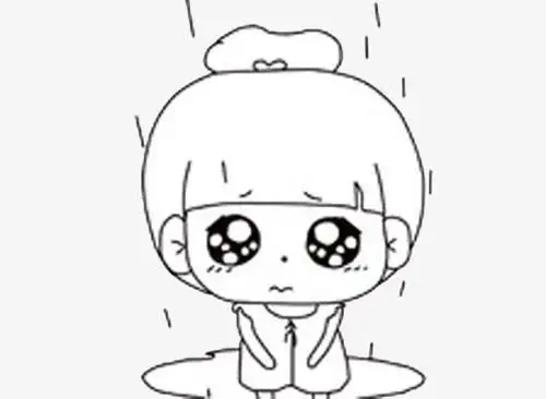 淋雨,素描图片,免费素材,可怜女孩