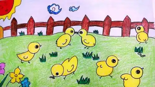 少儿书画作品-《农场小鸡》/儿童书画作品《农场小鸡》欣赏_中国少儿