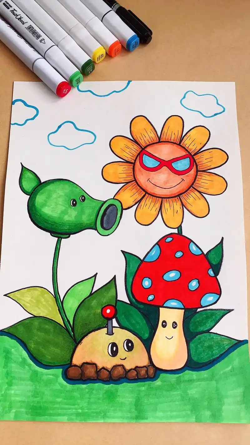 创意儿童画.#植物大战僵尸 #豌豆射手 #植物大战僵尸游戏植 - 抖音