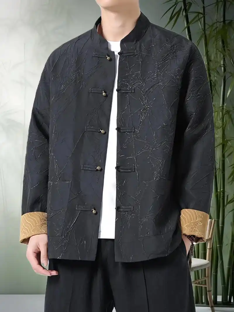 改良汉服男中国风春秋季提花长袖夹克新中式唐装宽松大码休闲外套