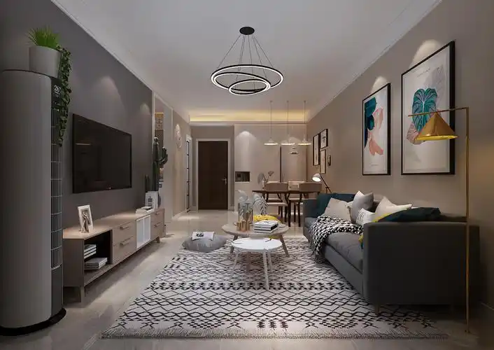 三居室现代简约客厅装修实景图片欣赏-现代装修风格客厅地毯效果图片