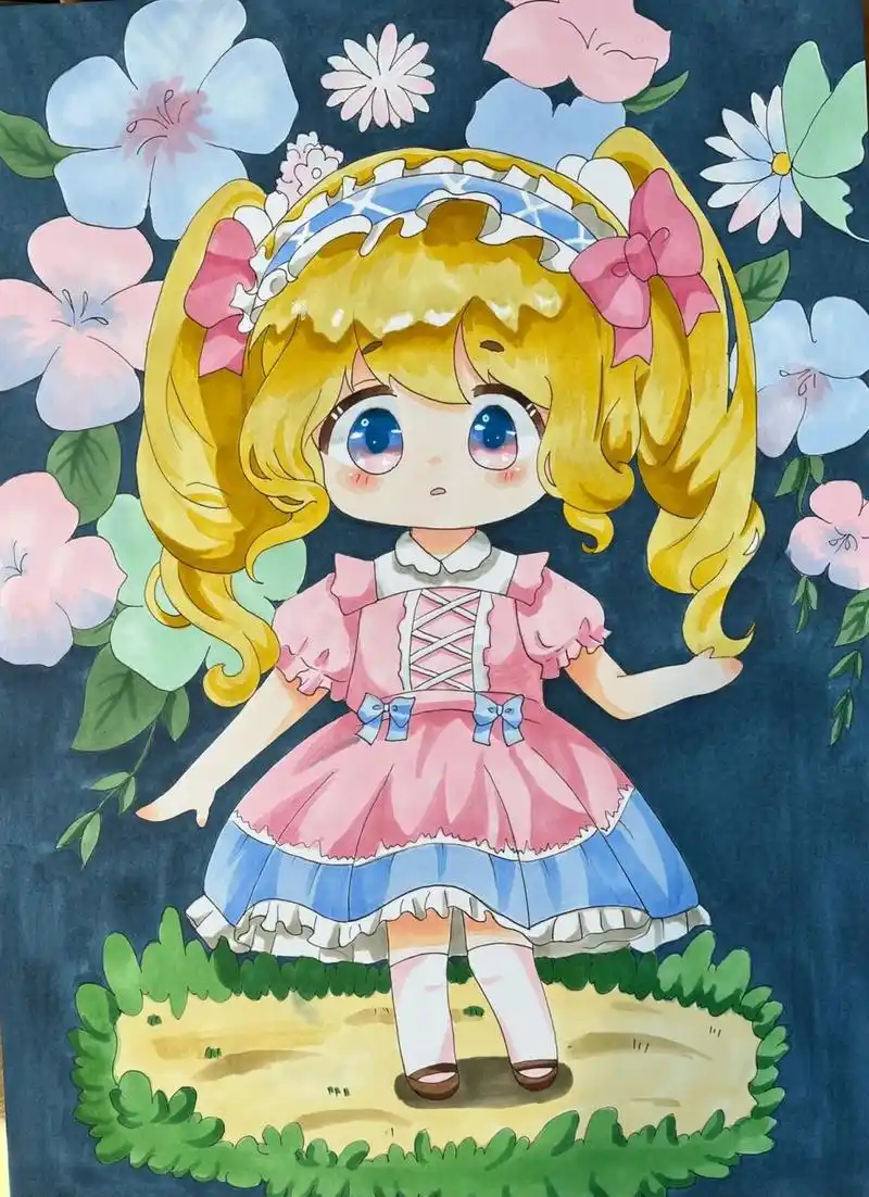 q版卡通少女绘画马克笔画 马克笔是秀普