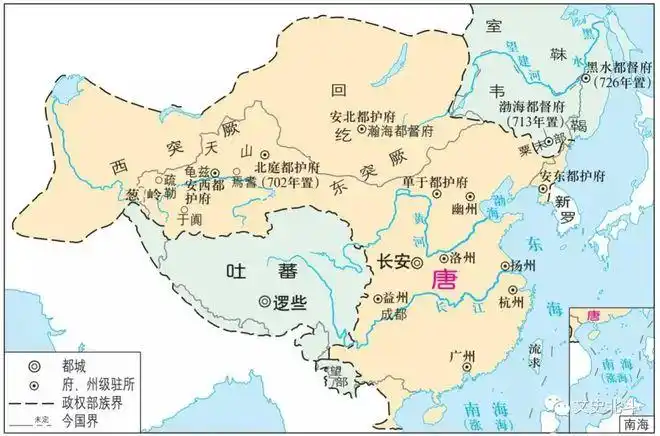 唐朝疆域鼎盛时期(657—682)在东北方向,从644年开始征伐高句丽,到668