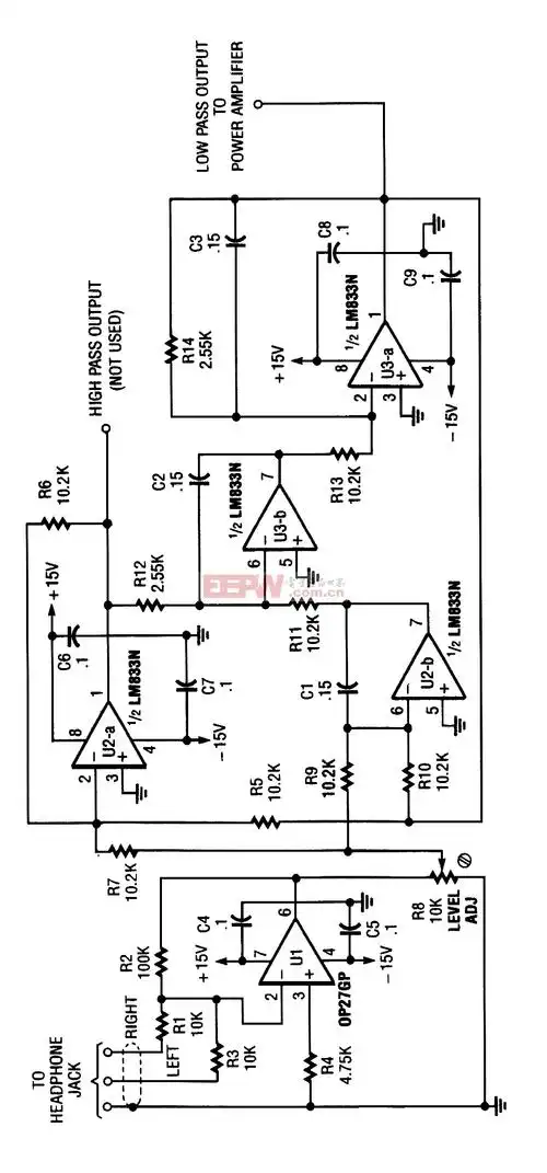 超低音分频放大器-其他音频电路图-电子产品世界