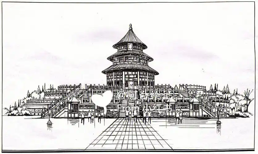 手绘北京天坛建筑速写