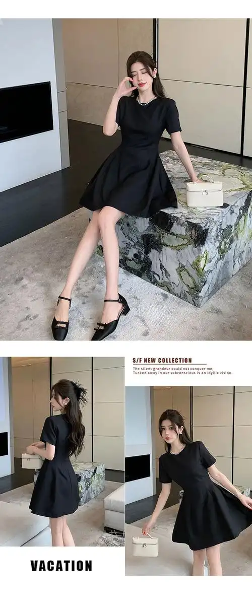 实拍 现货重工富家千金珍珠水钻珠片撞色连衣裙女蝴蝶