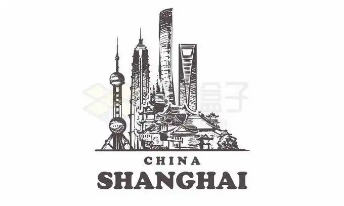 黑色线条上海陆家嘴地标建筑手绘插画6576117矢量图片免抠素材免费下