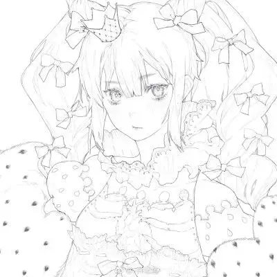 线稿铅笔稿手绘二次元动漫美少女漫画小清新彩铅橡皮章胶带画黑白绘画