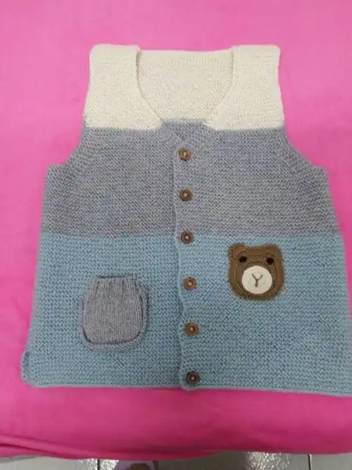 儿童棒针三色小熊马甲背心编织说明