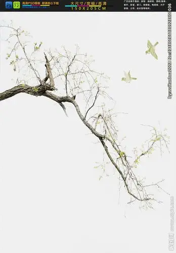 高清枯树飞鸟装饰画壁画图片