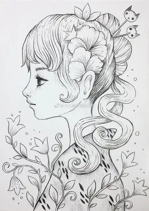 线描##儿童线描##黑白线描插画